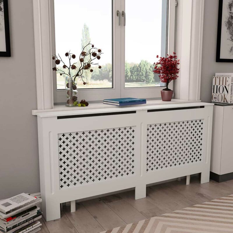Meuble blanc pour dissimuler un grand radiateur