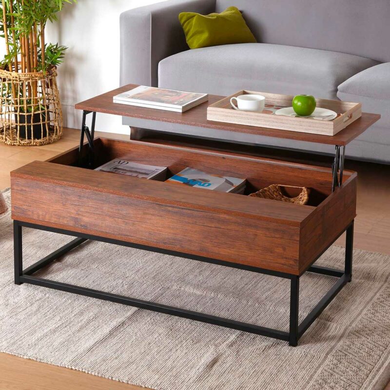 Salon ordonné : table basse rectangulaire avec coffre discret