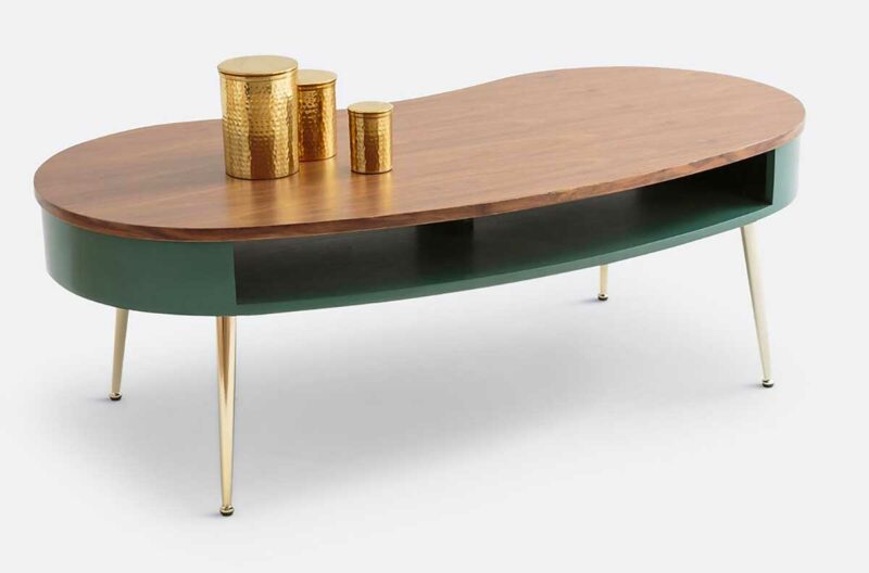 Style Art déco : table basse haricot avec rangement discret