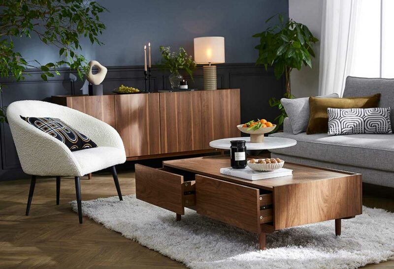 Table basse noyer avec rangements grande capacité