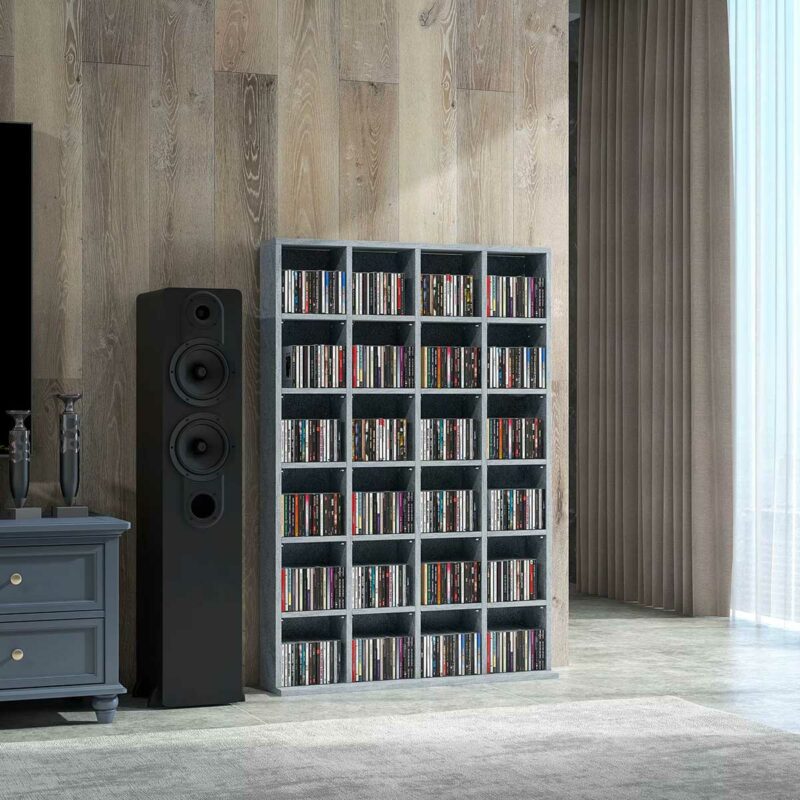 Bibliothèque grise peu profonde avec 24 casiers