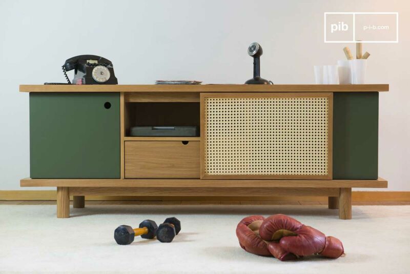 Buffet asymétrique avec porte coulissante en cannage