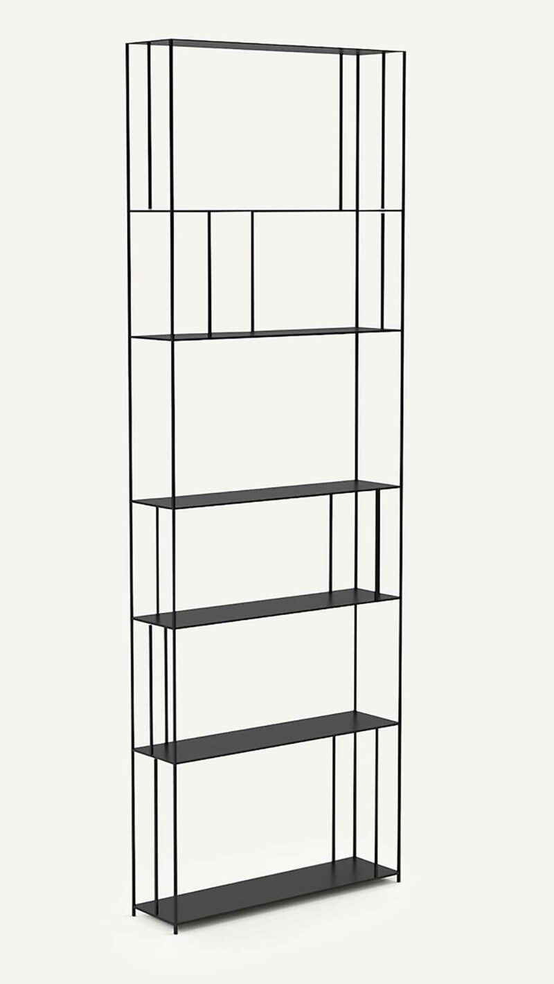 Design : une bibliothèque petite profondeur en métal