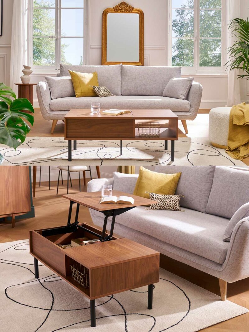 Astuce déco : une table basse relevable pratique pour studio