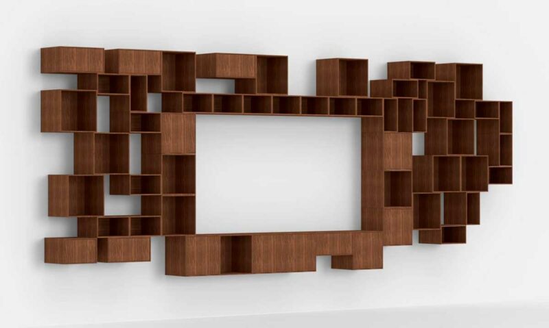 Design unique : meuble TV mural Cubit qui encadre la télévision