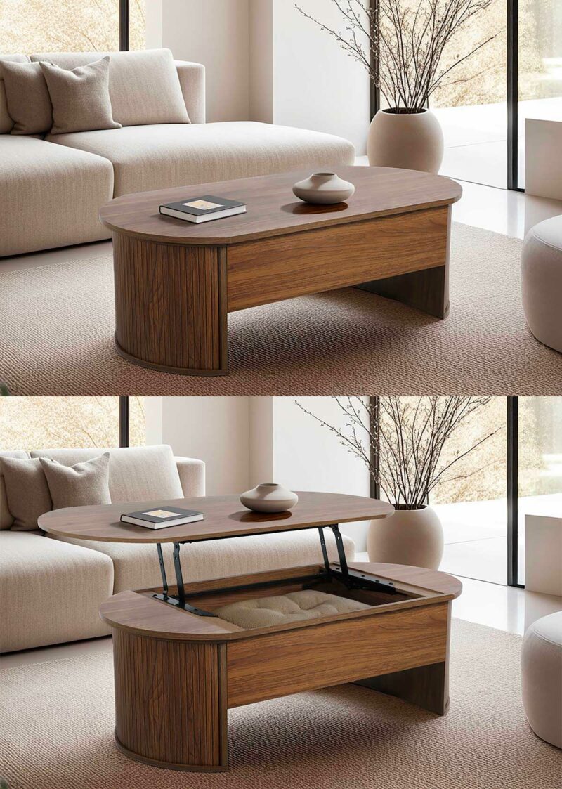 Douceur des courbes avec une table basse relevable vintage