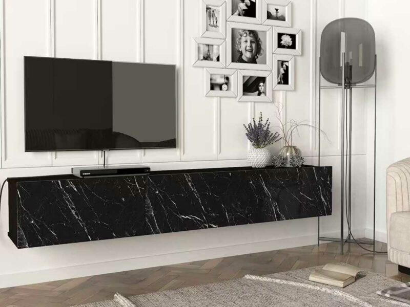 Effet marbre noir pour de meuble suspendu pour télévision