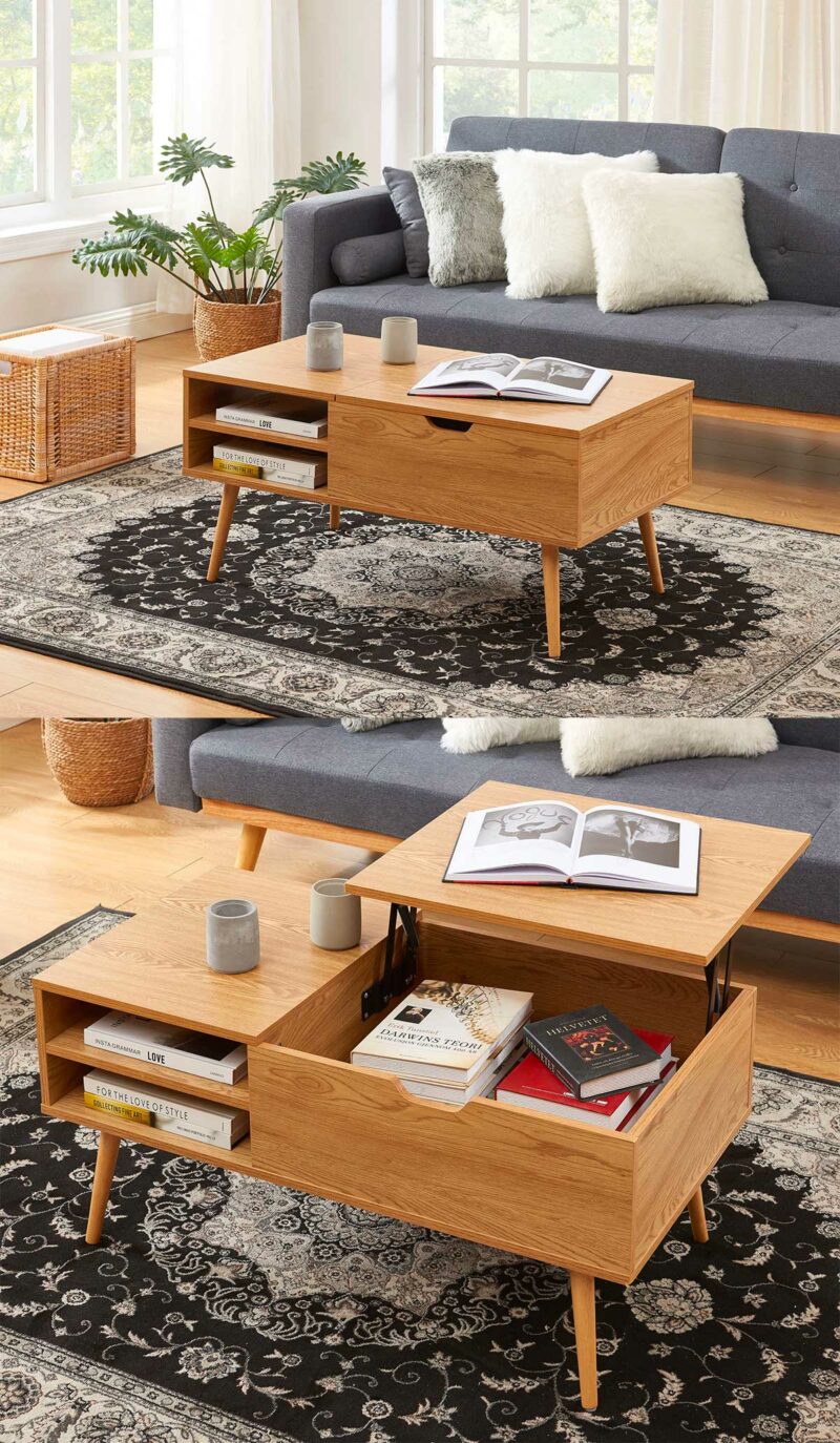 Idée de table basse relevable vintage pour le salon