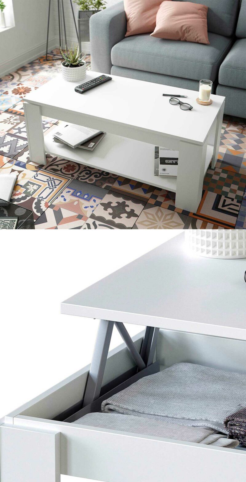 Plus de confort au salon grâce à une table basse relevable blanche