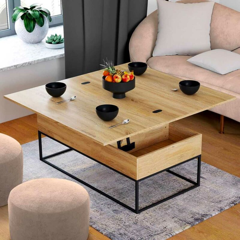 Table basse relevable extensible en table à manger gain de place