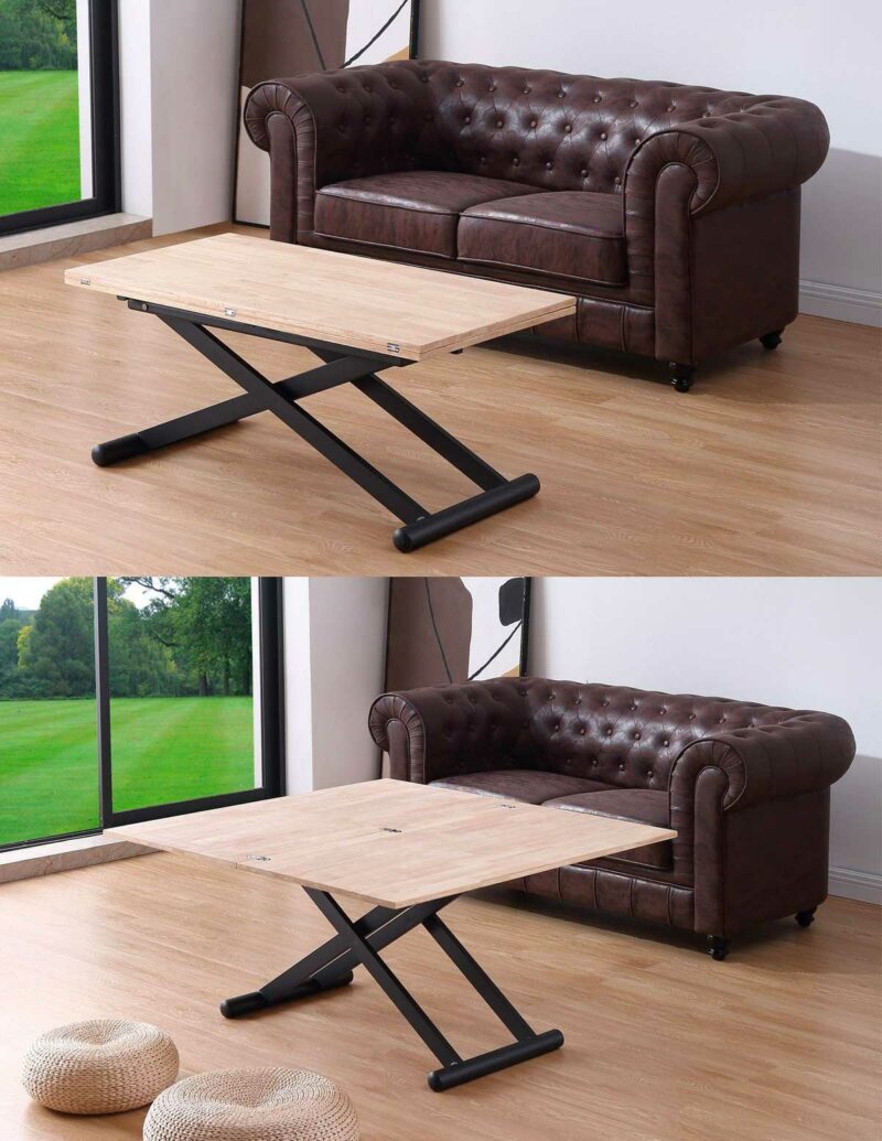Table basse relevable extensible qui se transforme en table de repas