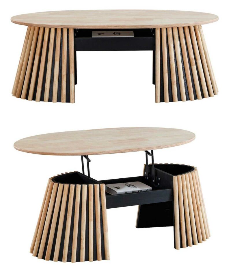 Table basse relevable ovale au design original en bois clair