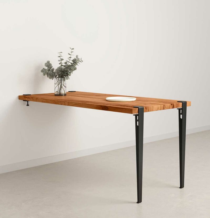 Table de repas murale en bois massif avec pieds en métal