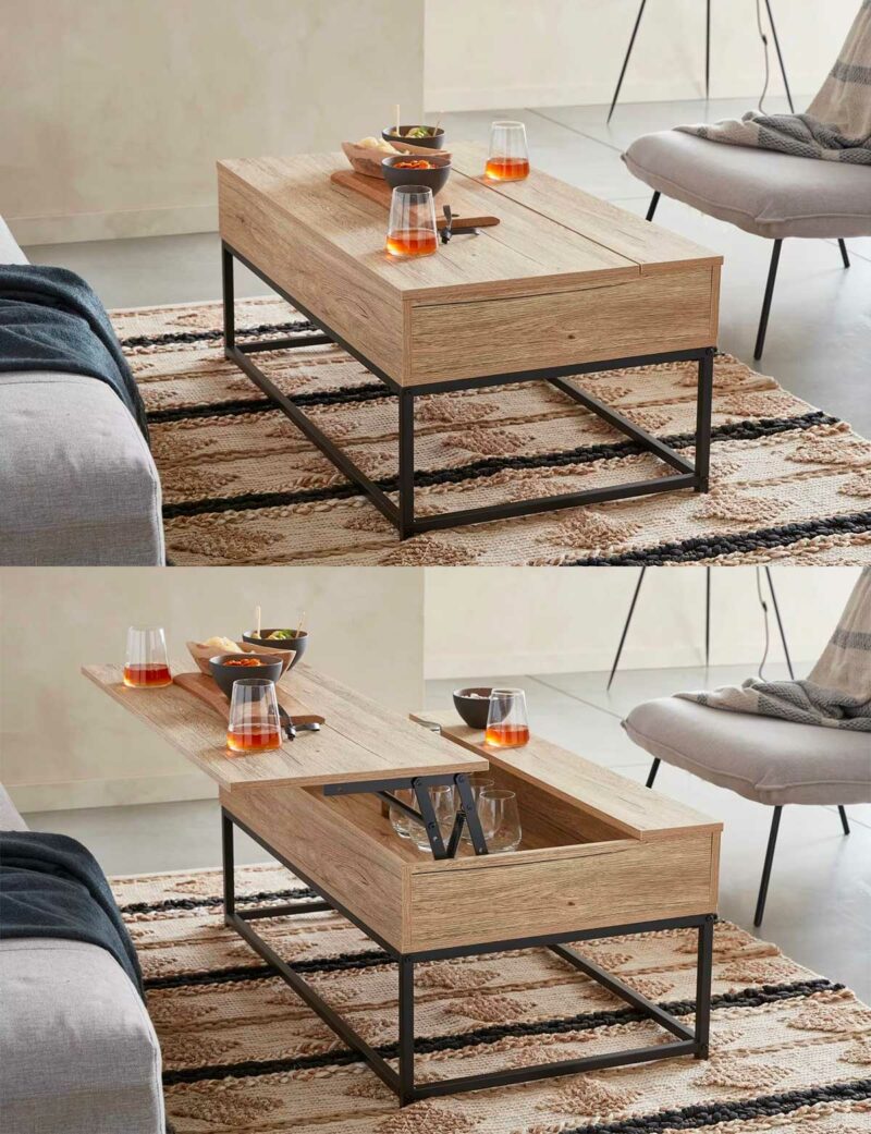 Un apéritif convivial avec cette table basse relevable style loft