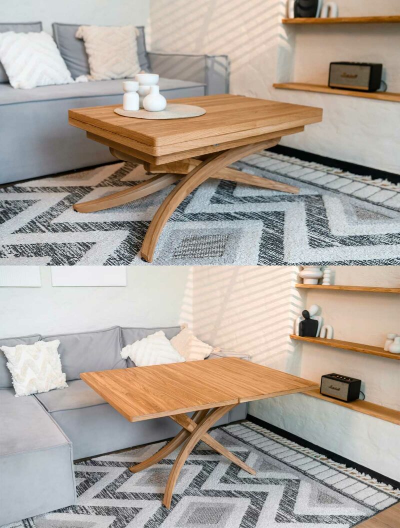 Un meuble artisanal qui se transforme en véritable table à manger