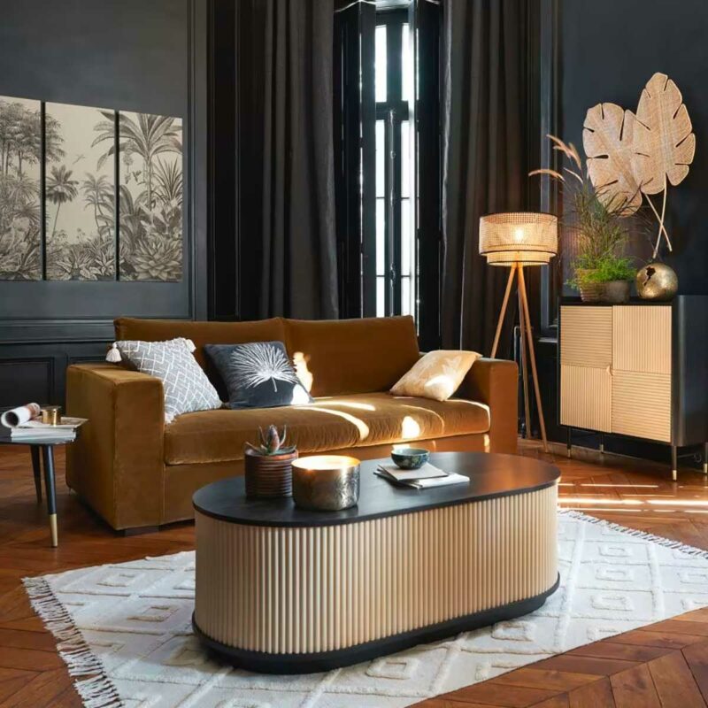Un meuble d’exception : table basse relevable beige et noir raffinée