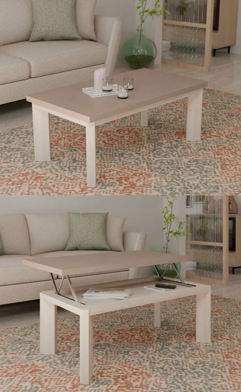 Un meuble sobre et pratique : table basse relevable rectangulaire