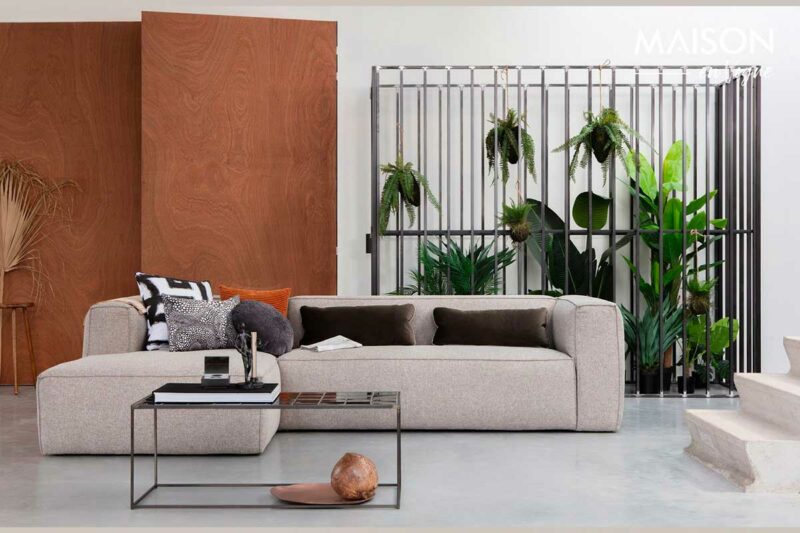 Canapé d'angle minimaliste beige chiné : l'équilibre parfait