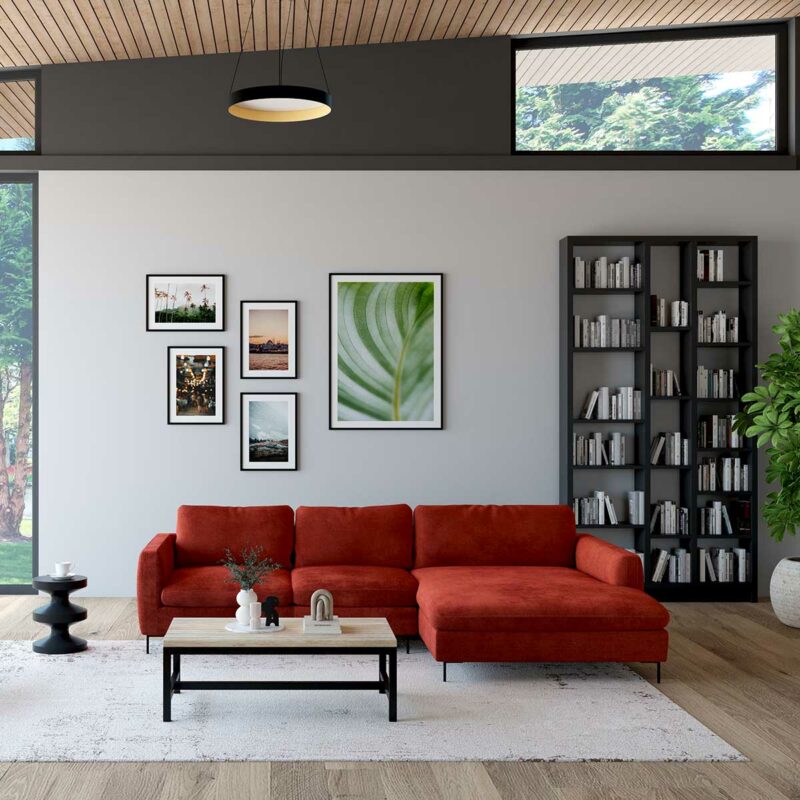 Canapé d'angle minimaliste terracotta : la chaleur du minimalisme contemporain