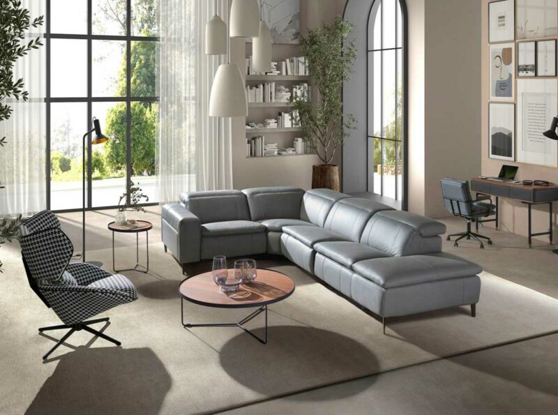 Canapé inclinable électrique en cuir gris : confort moderne et lignes épurées