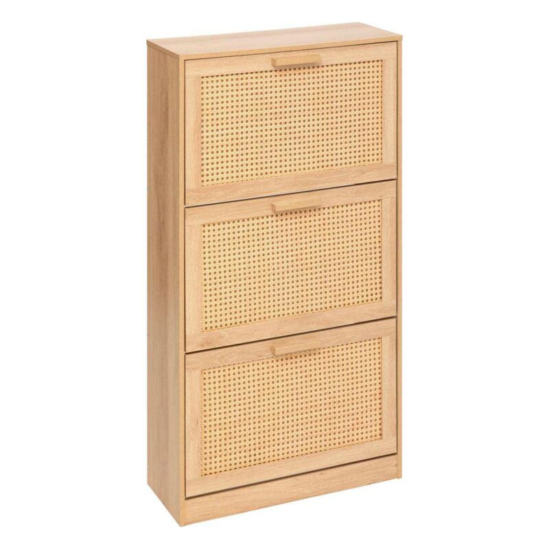 Design esprit vintage pour ce range chaussures avec façades en cannage