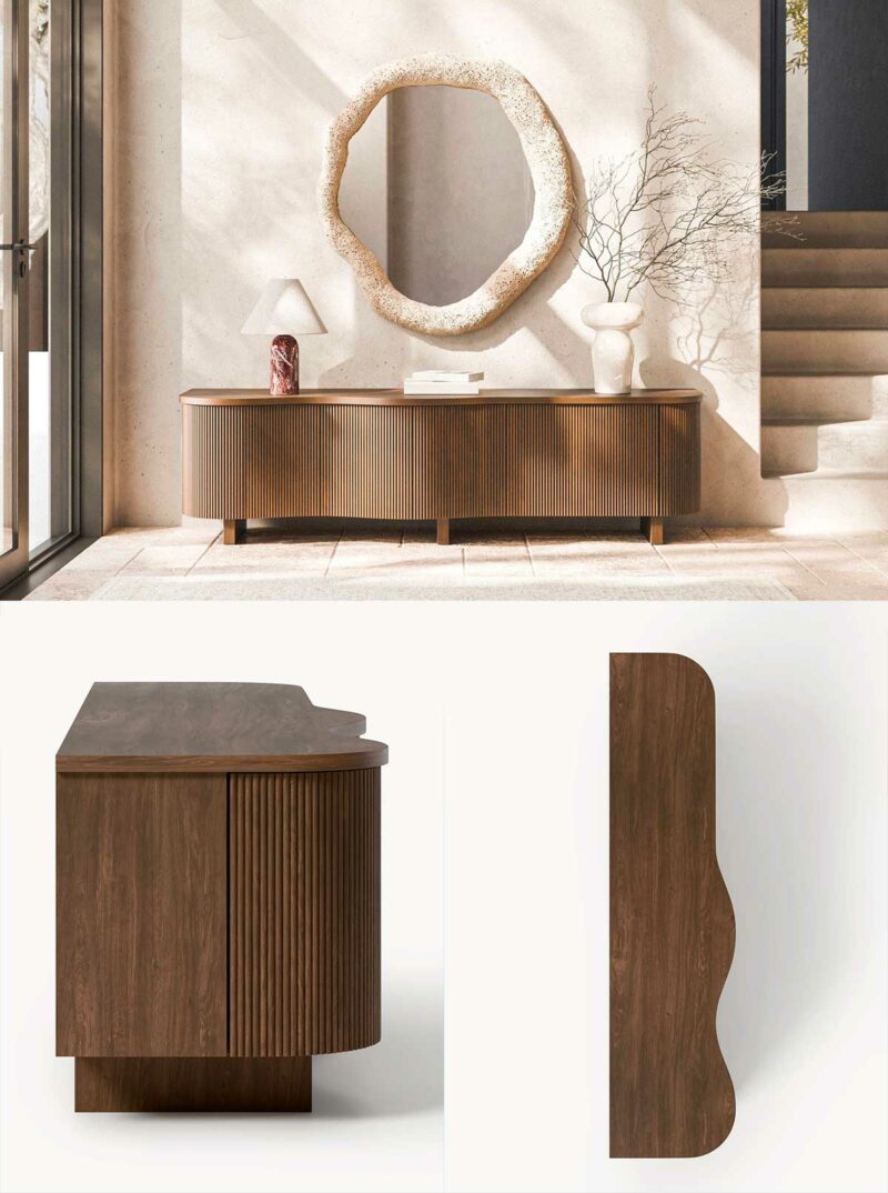 Forme organique : meuble TV au design original en chêne