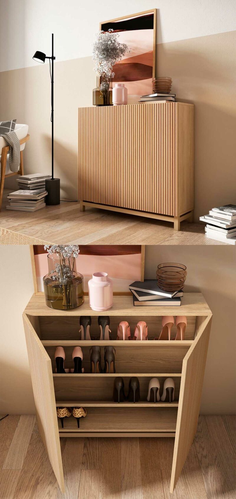 Grand meuble design pour ranger les chaussures dans l'entrée