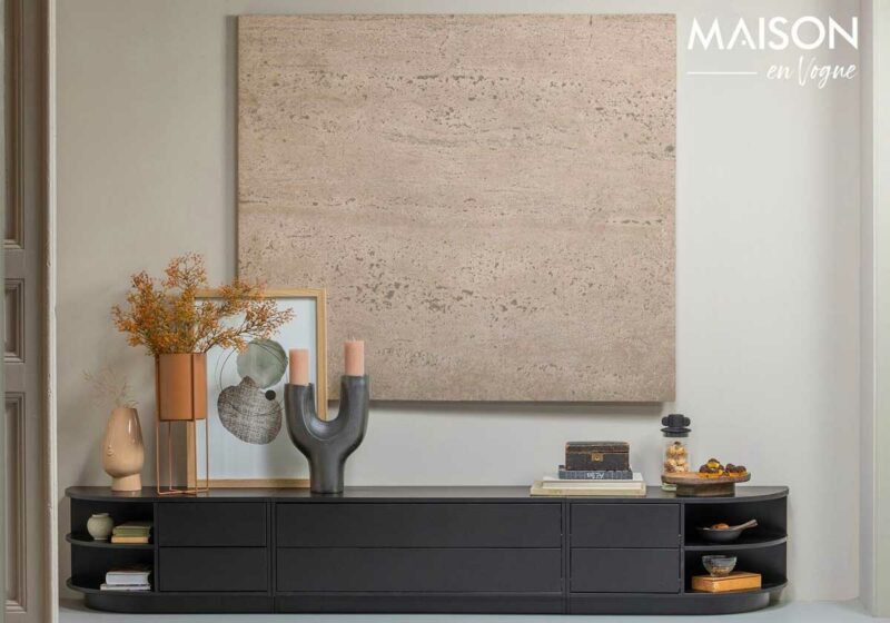 Grand meuble TV modulable avec rangements arrondis noir mat