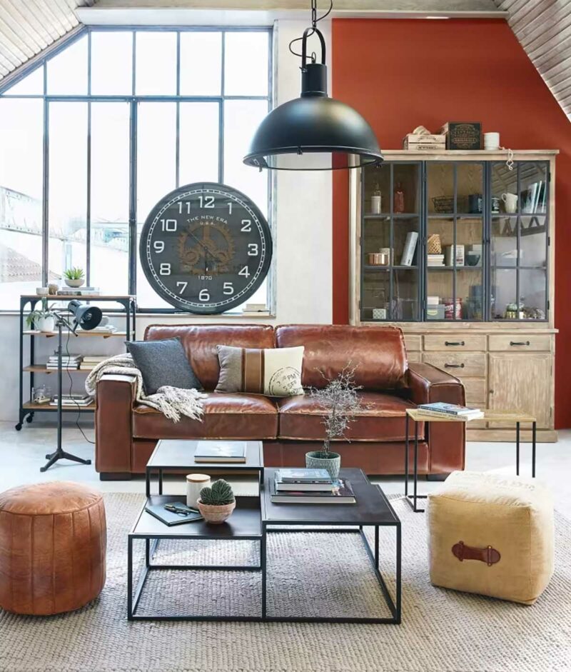 Idée de canapé esprit vintage pour une déco industrielle