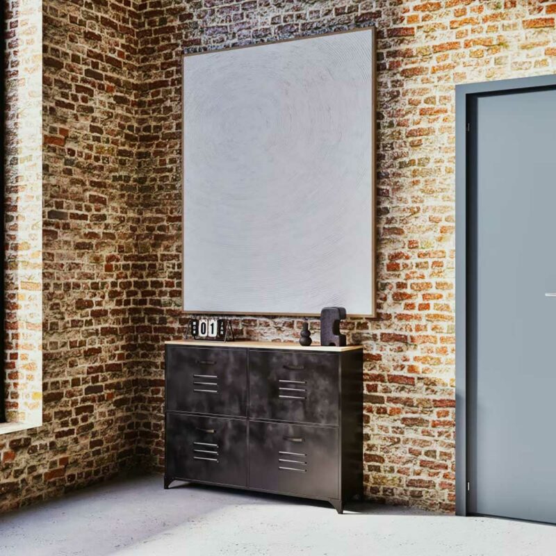 Idée de meuble à chaussures en métal pour une entrée au design industriel