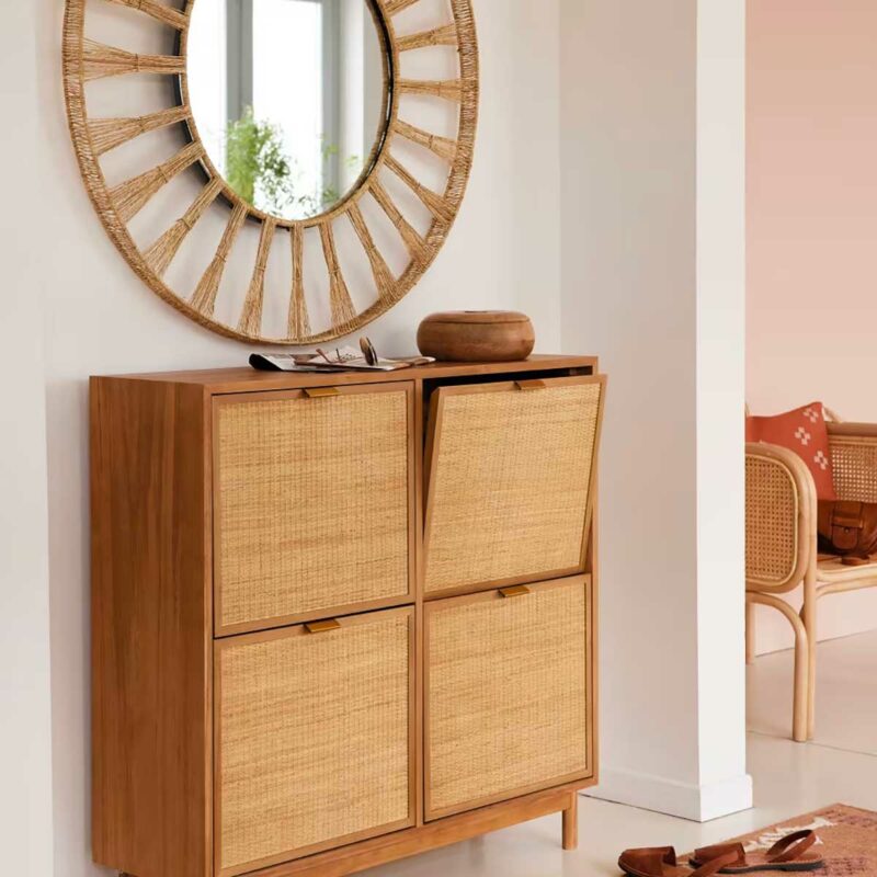 Le charme du cannage dans un meuble à chaussures moderne