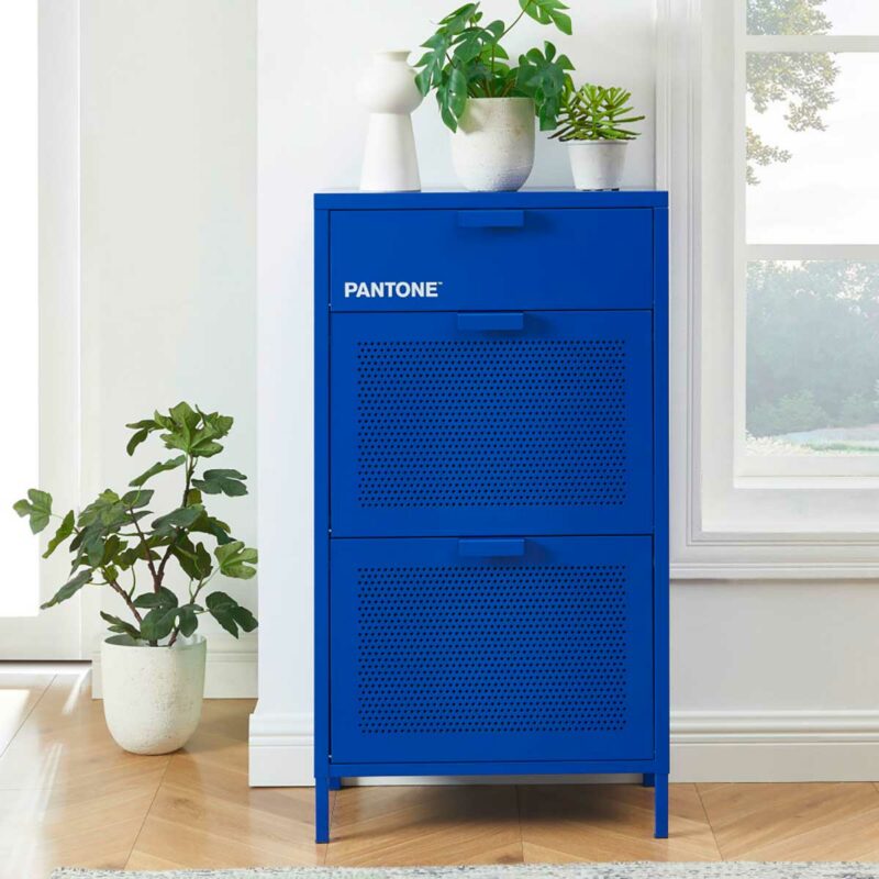 Meuble à chaussures en acier bleu au design moderne