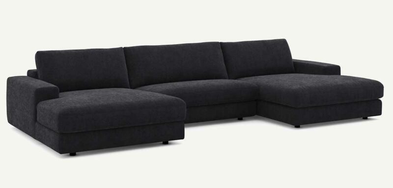 Très grand canapé noir en U au design épuré