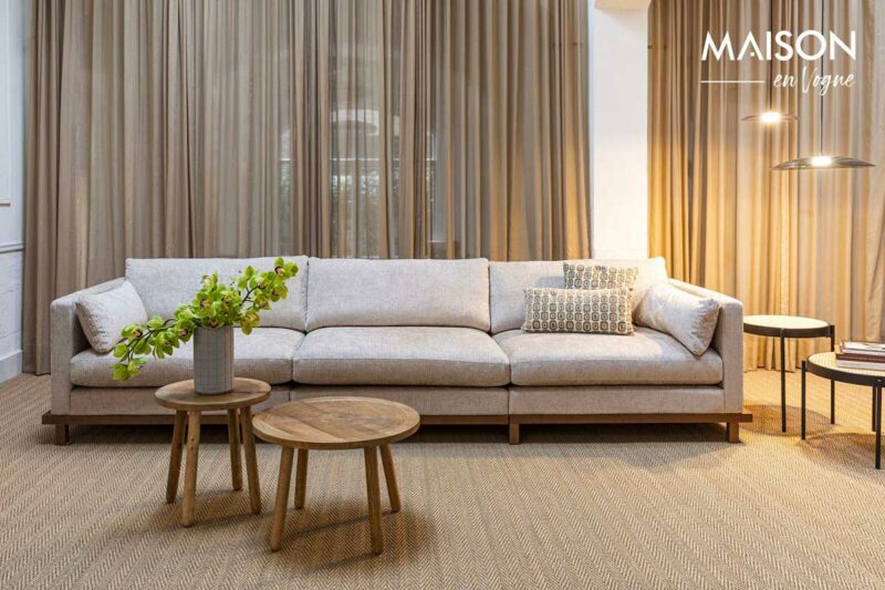 XXL : canapé japandi 6 places en tissu beige