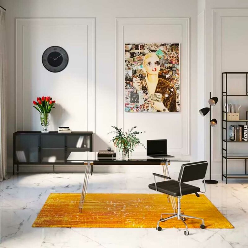 Bureau contemporain avec structure métal et plateau verre