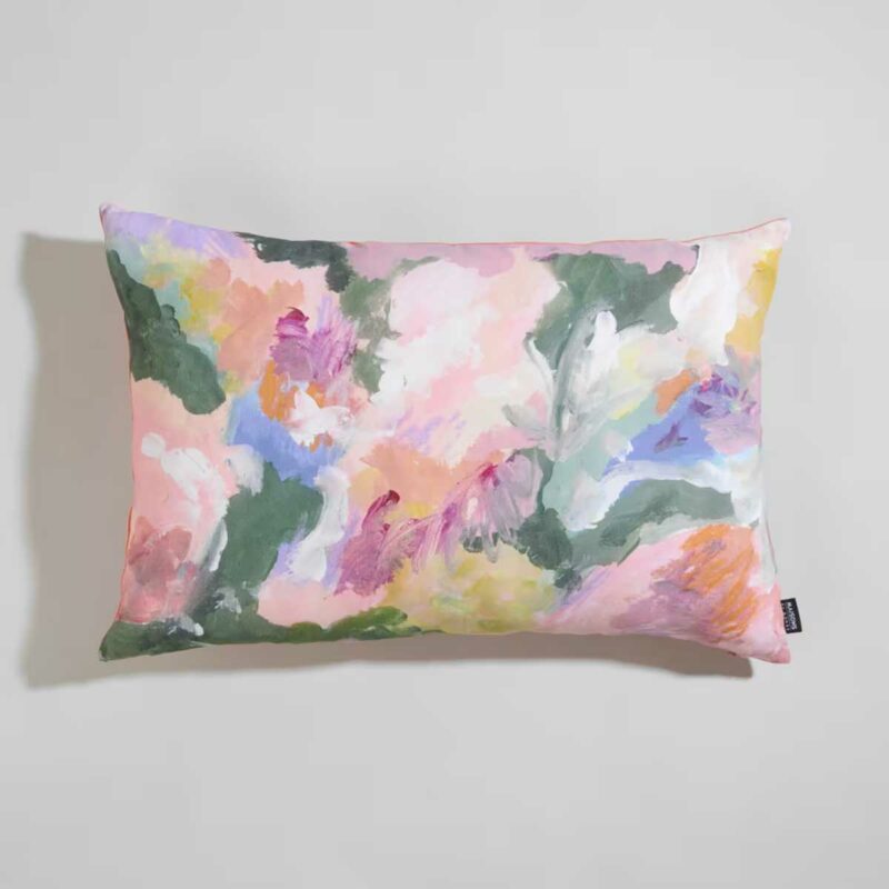 Florige, coussin en lin motif abstrait multicolore