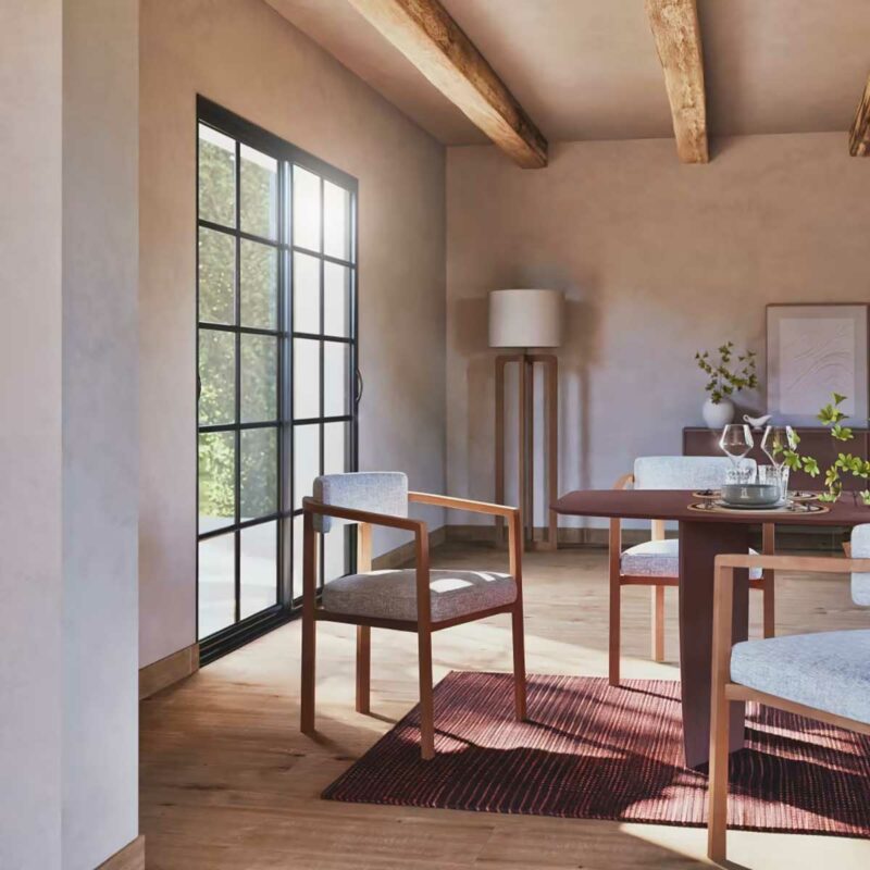 Nebi, chaise en textile écru et bois d’hévéa