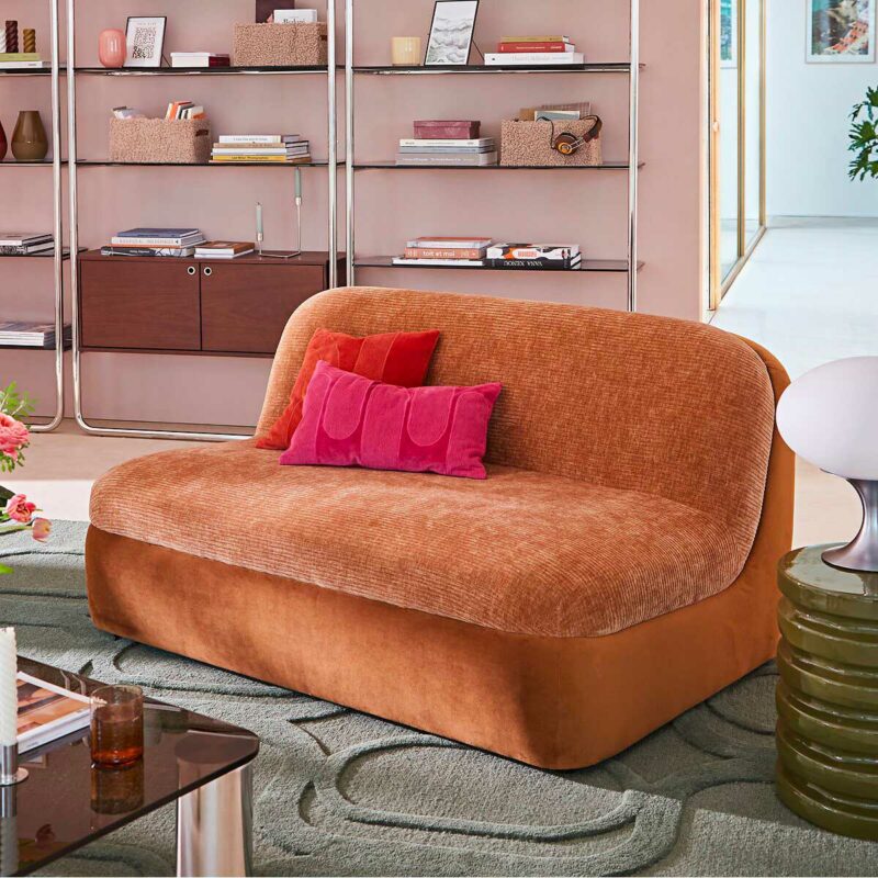 banquette 2 places velours côtelé ocre style seventies soldes La Redoute