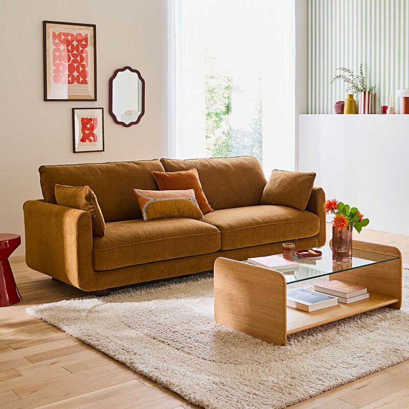 Table basse verre bois chêne soldes La Redoute