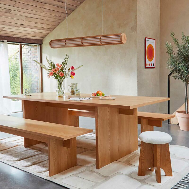 table à manger rectangulaire chêne 8 couverts bancs soldes La Redoute