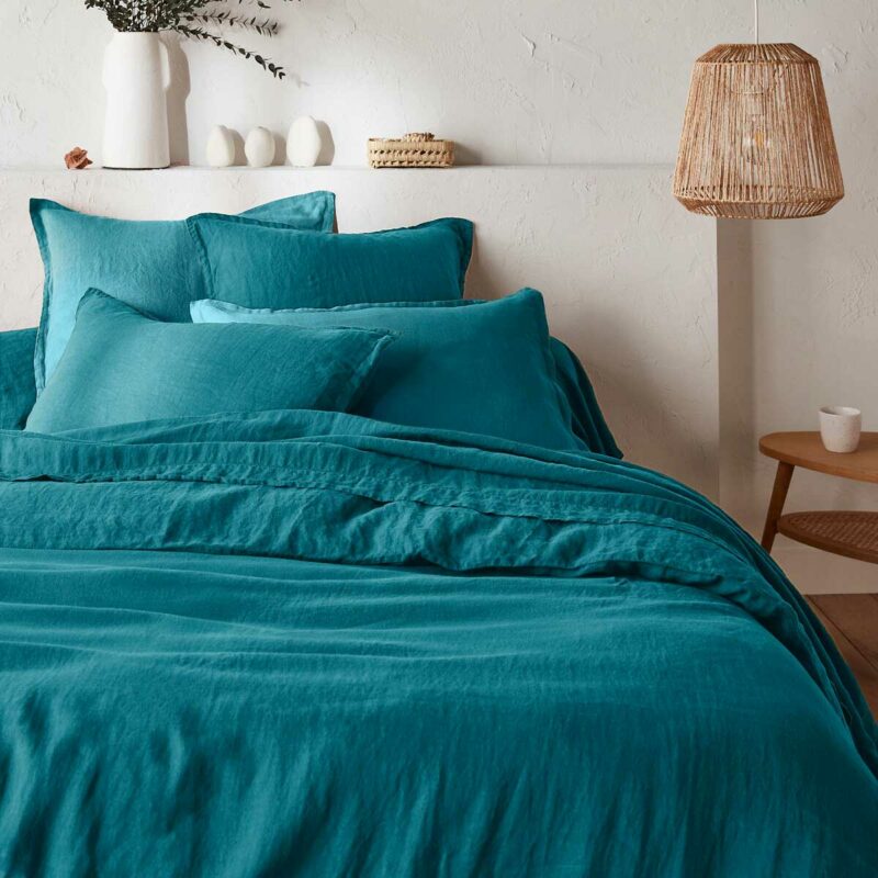 housse de couette lin lavé Linot bleu adriatique soldes La Redoute