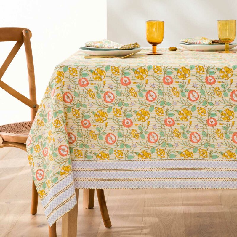 nappe coton lavé imprimé fleurs rayures soldes La Redoute